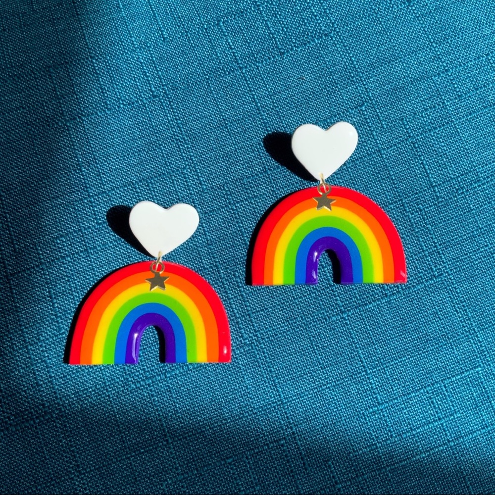 Bi pride rainbow cloud or heart dangle earrings - Picture 7 of 15